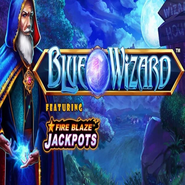 Blue Wizard Fire Blaze Jackpots slot logo by Rarestone Gaming at Granawin Casino